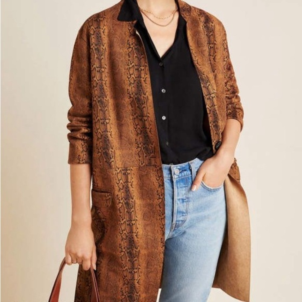 BLANKNYC Snake Print Soft Faux Suede Long Coat Size Medium
